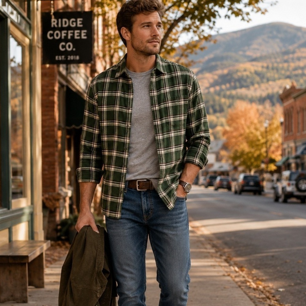 J.Crew Classic Flannel Shirt Mens M Green Plaid Button Down Preppy Outdoor